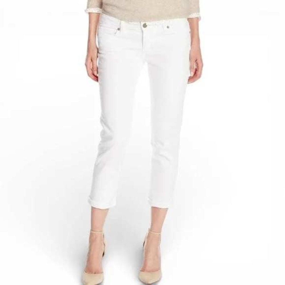 PAIGE White Jimmy Jimmy Crop Straight Leg Mid Rise Jeans Womens Clean Girl 28